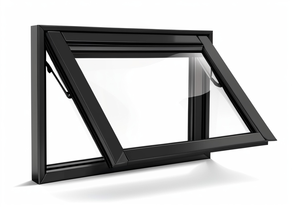 Awning window hinged at the top, tilting open like a canopy