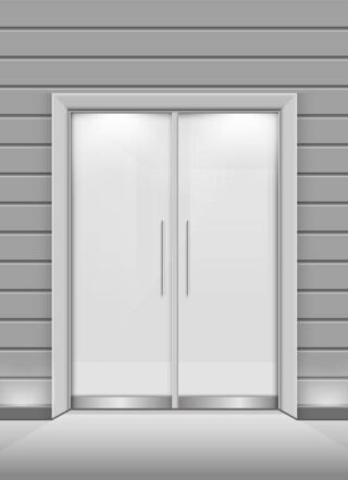 Double sliding glass doors with automatic motion sensor. vector design.