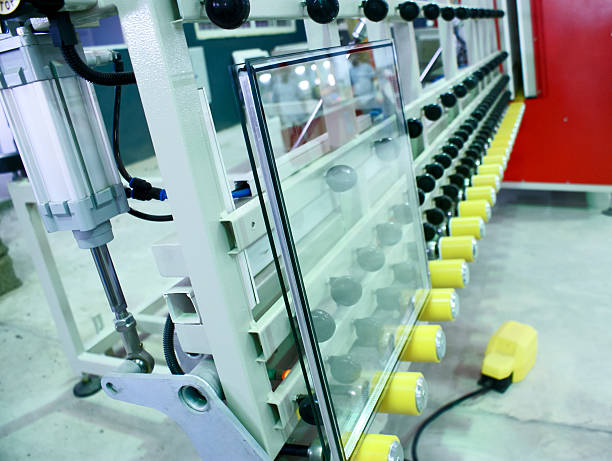 Making a window of the double glass during the manufacturing Making a window of the double glass during the manufacturing
