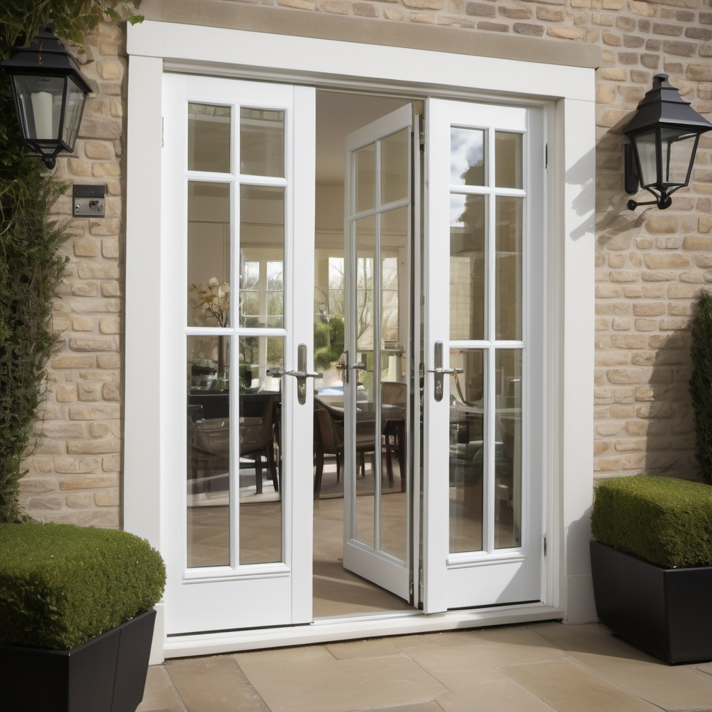French doors with glass panes opening onto a garden